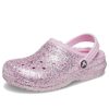 Crocs (GS) Klasyczne, błyszczące chodaki z podszewką w kolorze różowym 207462-6S0