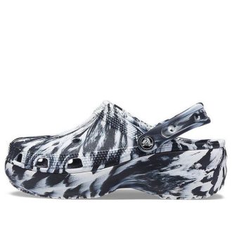 Crocs (WMNS) Klasyczne chodaki na platformie w kolorze marmurkowym „Czarno-biały” 207176-066