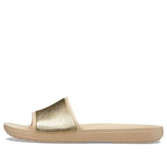 Klapki Crocs (WMNS) Sloane Shine Low Slide Minimalistyczne, codzienne, płaskie, brązowo-złote, w kolorze „Brown Gold” 206921-212