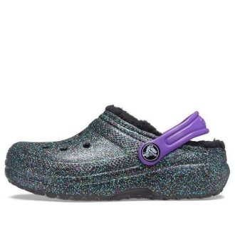 Klasyczne chodaki Crocs (GS) z podszewką „Black Purple Sparkles” 205937-9BD