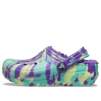 Klasyczne chodaki Crocs (GS) z podszewką i marmurkiem „Neon Purple Multi” 207238-573