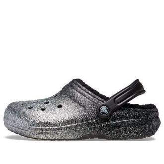 Klasyczne chodaki Crocs z brokatową podszewką „Czarno-srebrne” 205842-067