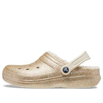 Klasyczne chodaki Crocs z brokatową podszewką w kolorze złotym 504271