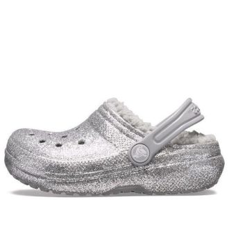 Klasyczne chodaki z brokatową podszewką Crocs (GS) w kolorze srebrnoszarym 205937-00N