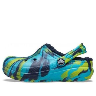 Klasyczne marmurkowe chodaki Crocs (GS) z podszewką „Blue Tie Dye” 207238-4HQ