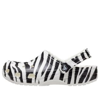 Sandały plażowe Crocs Classic Clog z nadrukiem zwierzęcym, czarno-białe, 206676-1DE